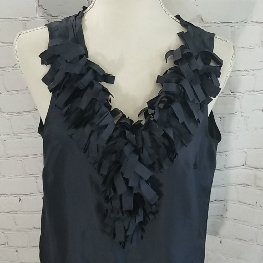 J. Crew Dark Blue Silk Ruffle Shirt
